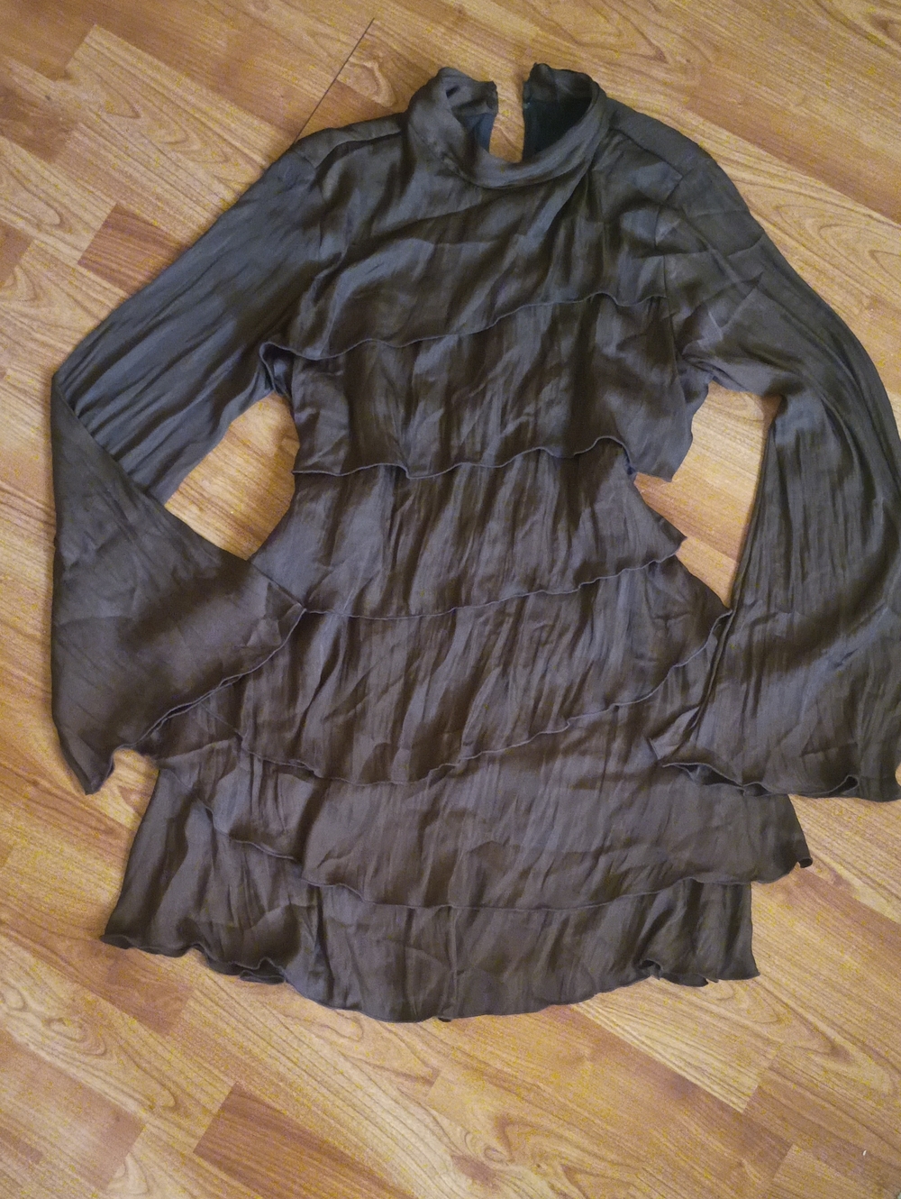 Zara Black Tiered Long-Sleeve Dress